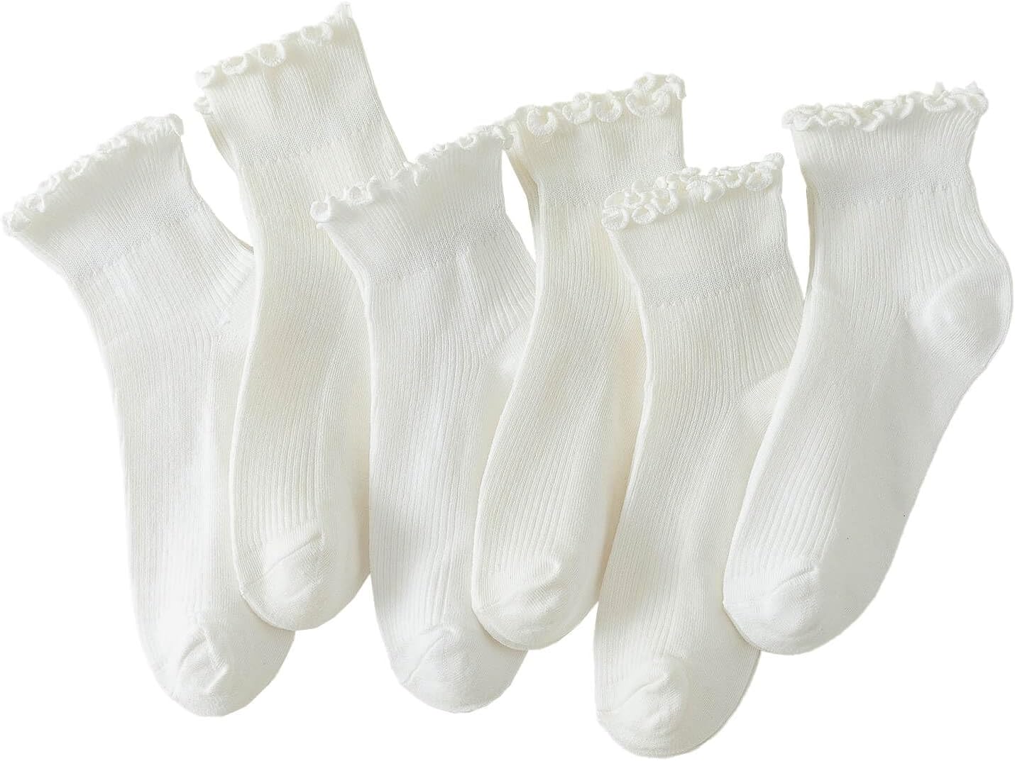 Hstyle 6 Pairs of Ruffle Socks Women, Cute Ruffle Ankle Socks