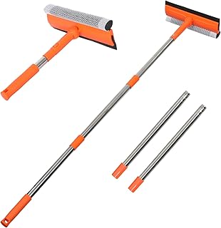 Professional Window Squeegee,2 in 1 Squeegee Window Cleaner with Long Stainless Steel Handle,Sponge Car Window Squeegee for Gas Station, Glass,Shower,Outdoor High Window Cleaning (long pole)