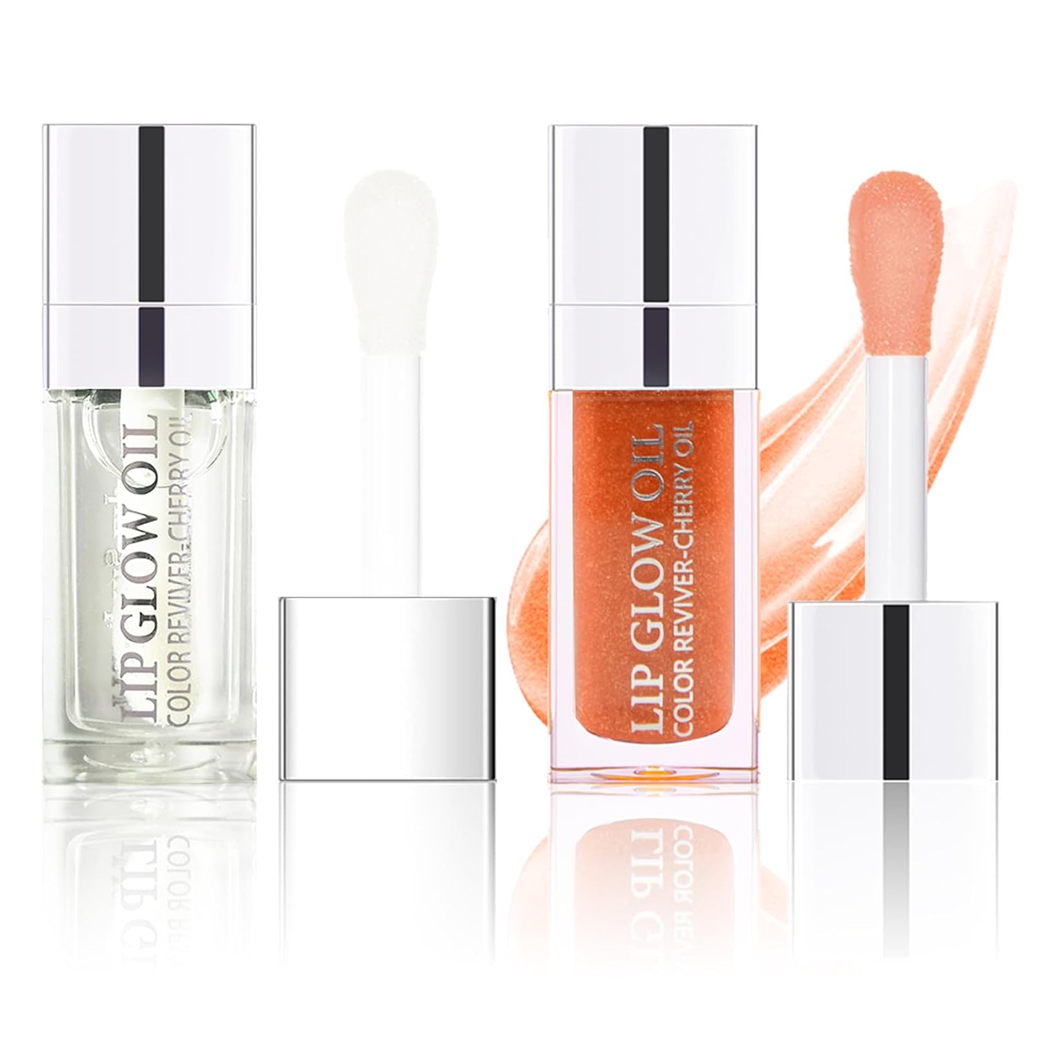 Sea-Maid Lip Oil, Hydrating Lip Gloss Tinted Lip Balm Transparent Lip Care, Big Brush Head Glitter Shine, Long Lasting Nourishing Non-sticky Fresh Texture, Transparent+Champagne Gold