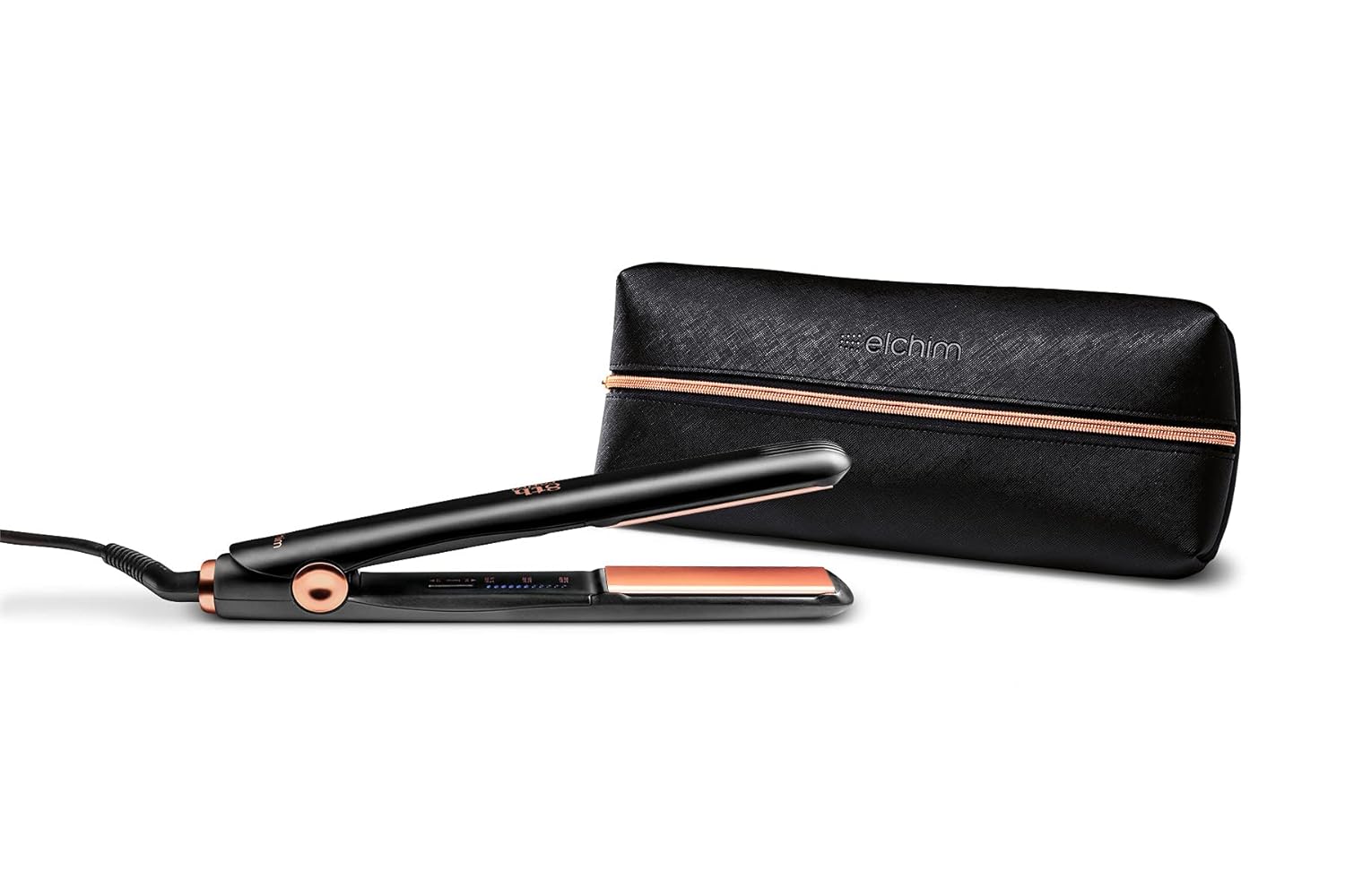 Elchim 8th Sense Styler: Hair Straightener with Titanium & Ceramic Plates, Dual-Universal Voltage, Flat Iron with 11 Heat Settings, Travel Bag Included, Black