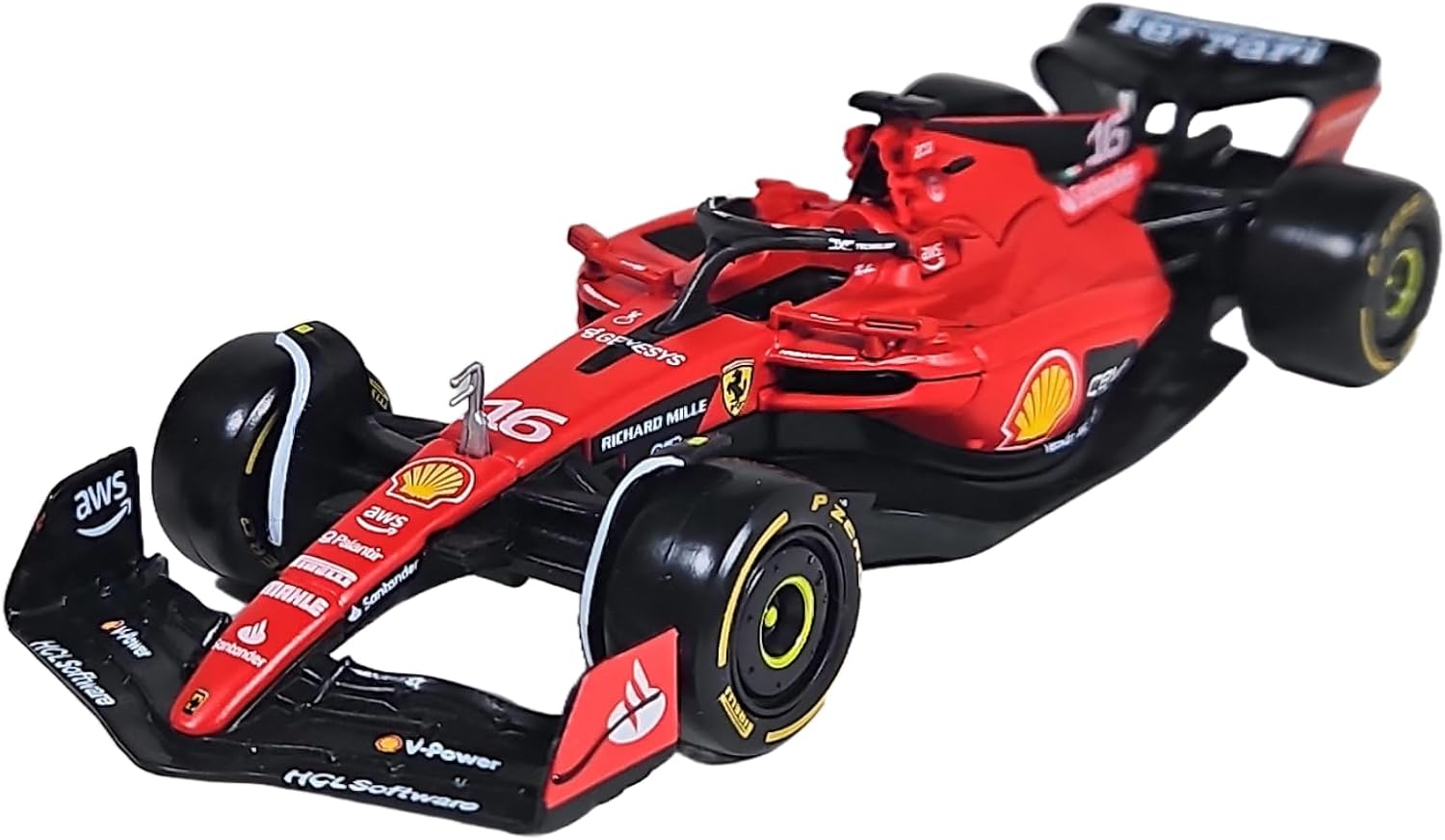Bburago Formula 1 F1 FERRARI SF-23 Race Car (Leclerc #16) - 1:43 Scale - Incredibly Detailed Die-Cast Replica Collectible Model Vehicle, Red