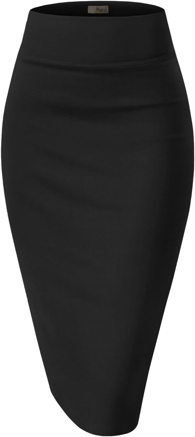 Hybrid & Company Women's Premium Nylon Ponte Stretch High Waist Pencil Suit Skirt Below Knee