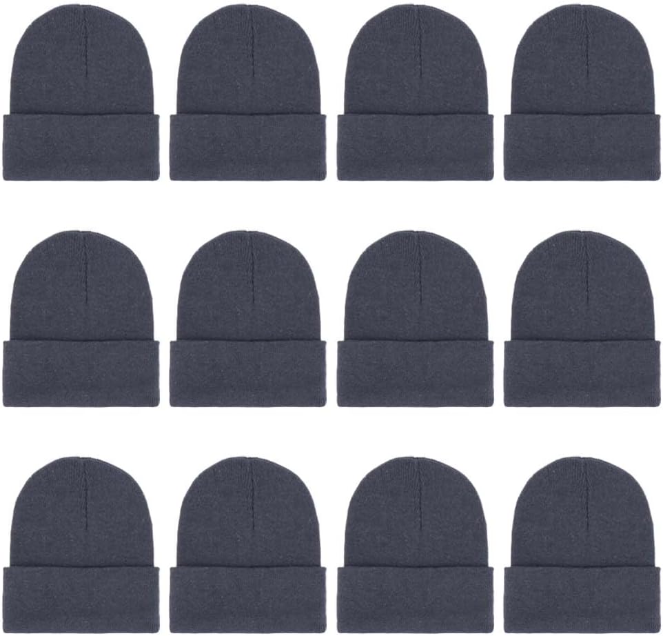 ZH 12-Pack Knitted Winter Beanie Hats for Men and Women, Warm and Cozy Cuffed Skull Caps, Bulk Purchase