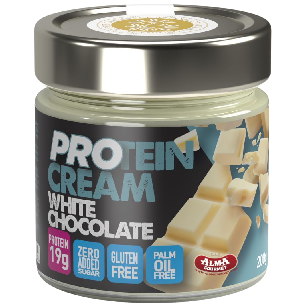 Alma Gourmet Italian White Chocolate Protein Cream Spread – High Protein, Zero Added Sugar, Gluten Free - Smooth & Velvety Texture - Ideal for Breakfast, Snacks and Post-Workout - 7.05oz (200g)
