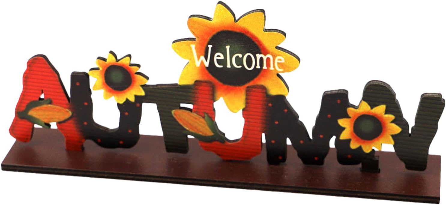 Meindin Fall Wooden Ornaments,Fall Tabletop Wooden Decor - Reusable Autumn Wood Block Sign for Kitchen, Door, Window Sill, Fireplace, Bedroom