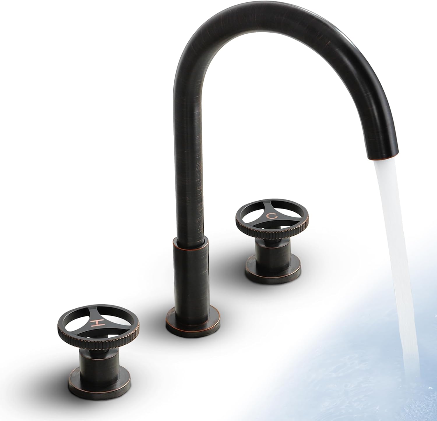 SKOWLL Two Handle Bathroom Faucet 3 Holes Vintage Vanity Faucet Deck Mount Bath Faucet High Arc Lavatory Faucet 360 Swivel Spout, Oil Rubbed Bronze