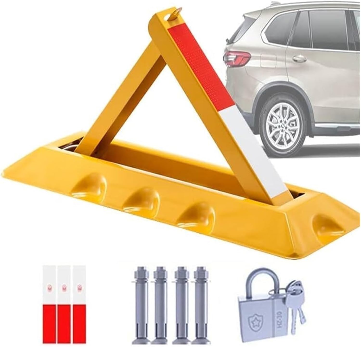 CAULO Parking Guardrails Lockable Parking Barrier,Folding Car Park Security Folding Parking Lock,Car Parking Pole Triangular (70CM)