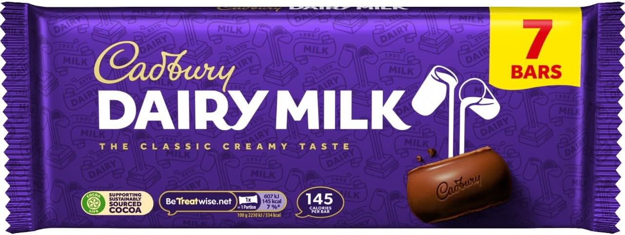 Cadbury Dairy Milk Chocolate Bars, Classic Creamy Taste, Multipack of Single Bars 27.2 g (Pack of 7)