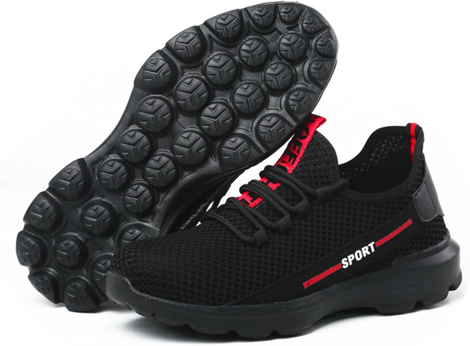 WCXTY Safety Shoes for Men,Casual Sport Breathable Steel Toe Shoes,Anti-Smash Anti-Puncture Slip Resistant Work Boots for Men Steel Toe,Unisex,for Industrial Construction (Color : Black, Size : 8 UK)