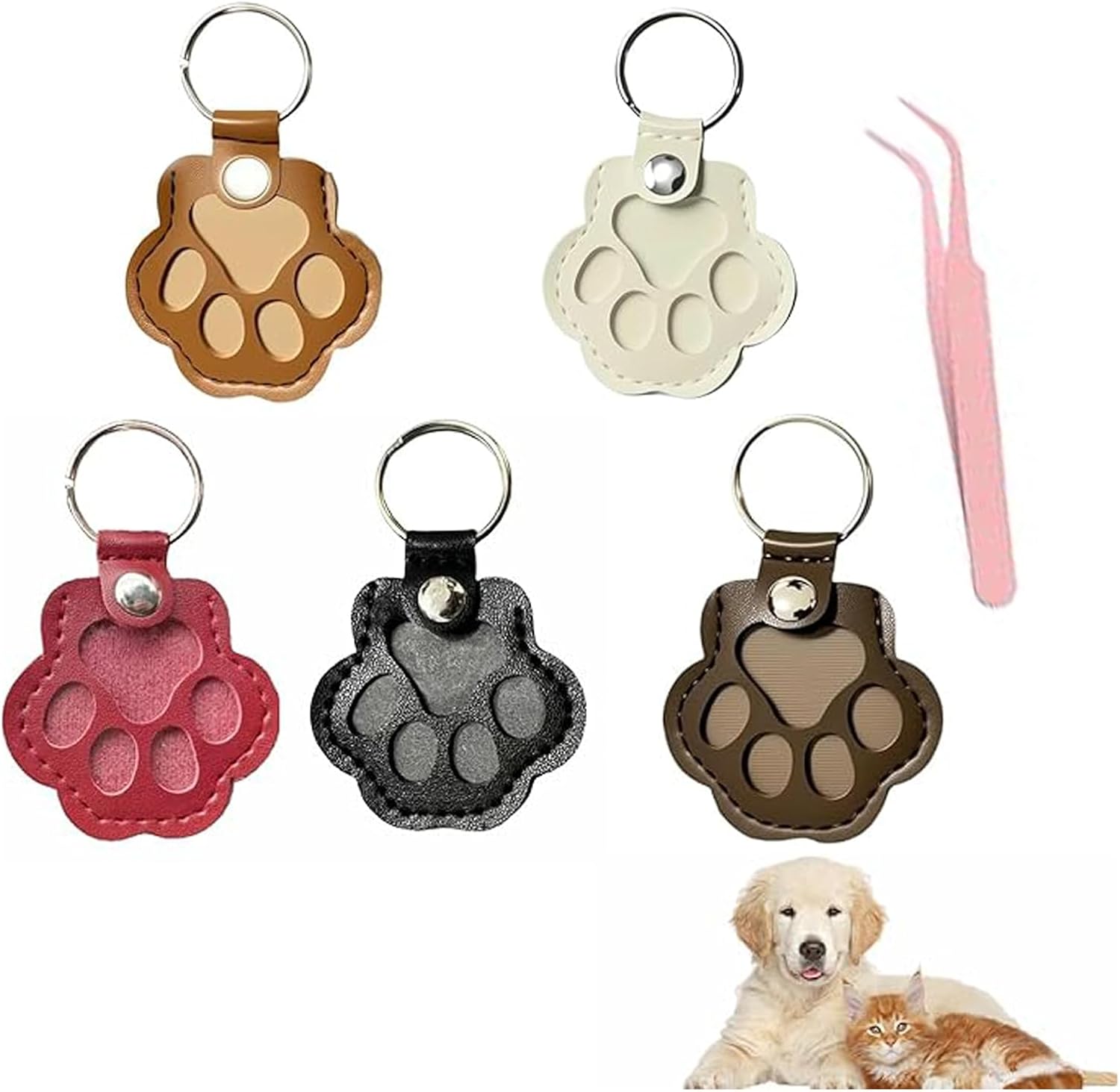 5 Pcs Pet Paw Shaped Leather Keychain, Pet Hair Storage Keychain, Cat Paw Shaped Keyring, Collecting Cat and Dog Hair