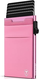 Slim Wallet for Men - Pop Up Card Holder Wallet,Minimalist Business Wallet,Credit Card Wallet with Money Pocket,Metal Card Case Wallet,RFID Blocking,Can Hold 6 Credit Cards (Pink)