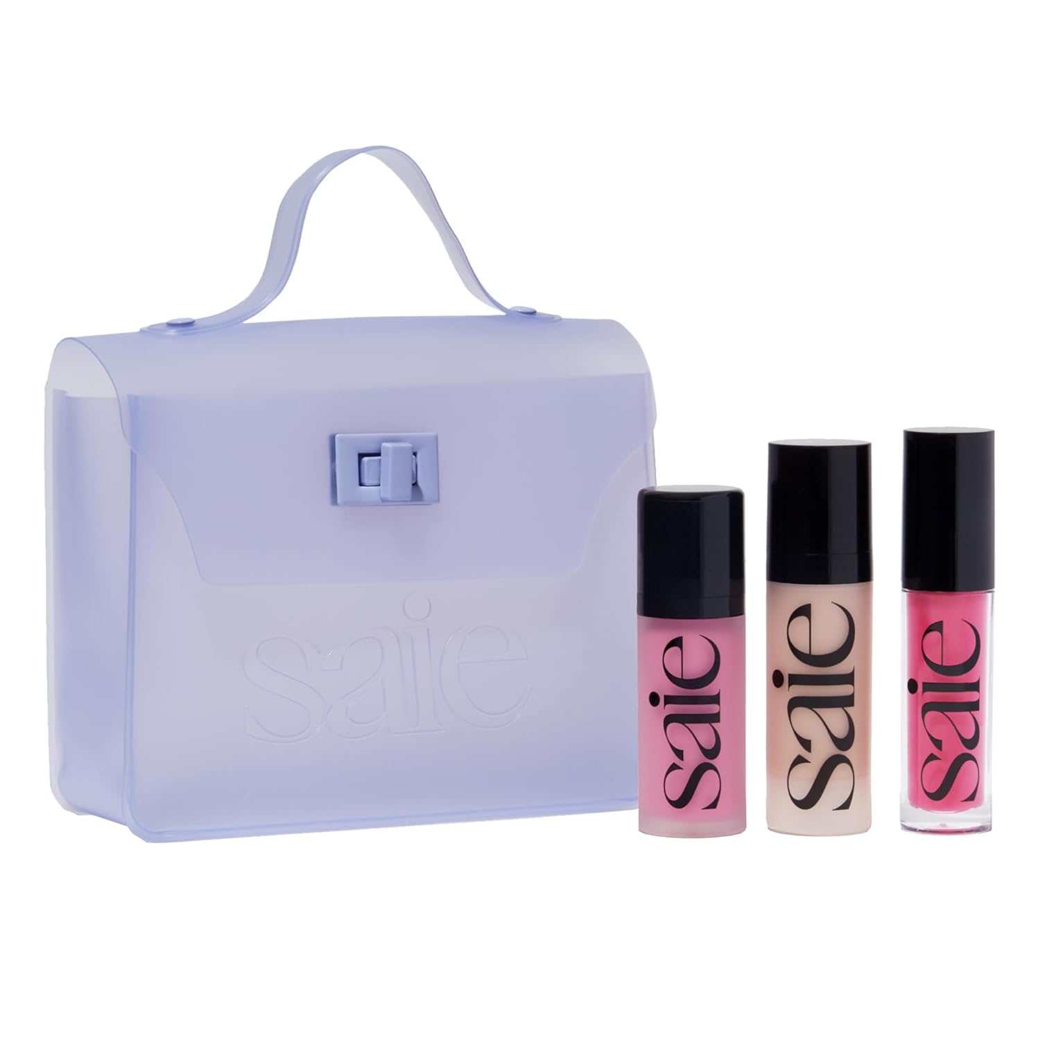Saie SaieGlow Starter Makeup Kit - Glowy Super Gel in Roseglow, Dew Blush in Baby, and Glossybounce Lip Gloss in Play - Summer Essentials Makeup Set in a Mini Reusable Jelly Travel Bag (3 Count)