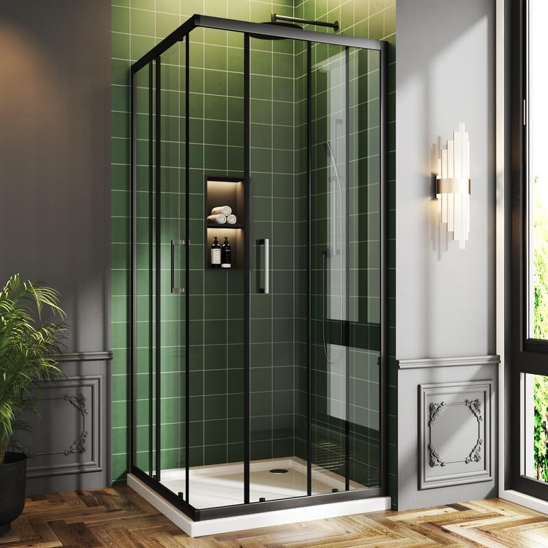 Corner Shower Enclosure 36 x 36 x 72 inch Cornerview Glass Shower Door Double Sliding Framed Shower Door 1/4" Tempered Glass with Explosion-Proof Film Black(Shower Base Not Included)