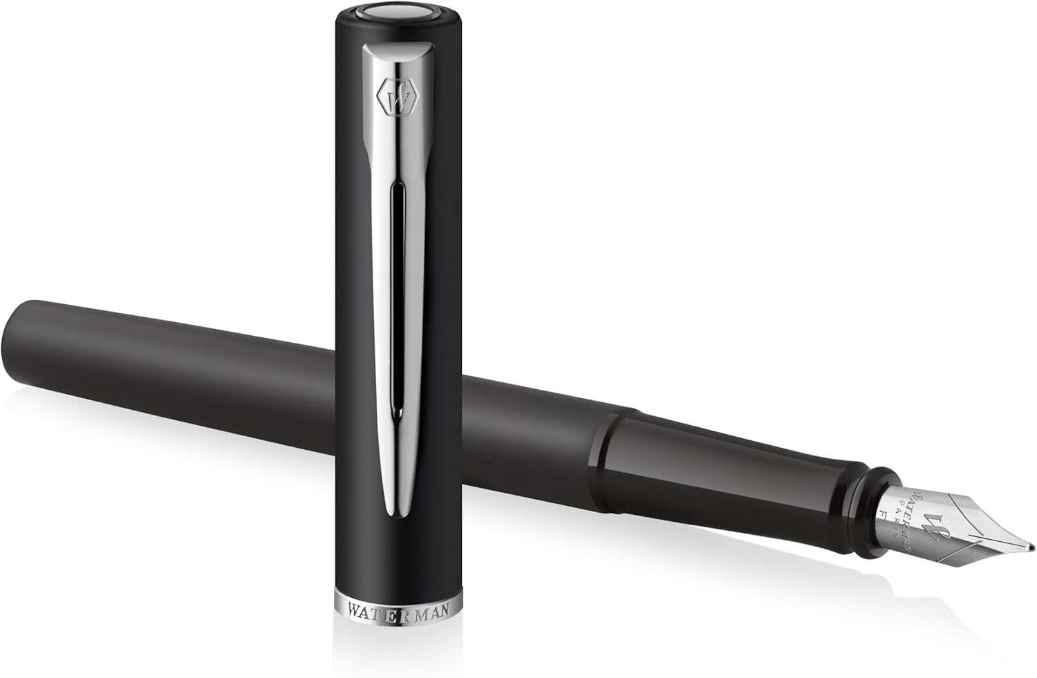 Waterman Allure Fountain Pen | Black Lacquer with Chrome Trim | Fine Nib | Black Ink | Gift Boxed