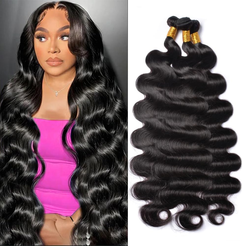 MsSunlight Body Wave Human Hair Bundles 18 20 22 Inch 3 Bundles 100% Unprocessed 12A Brazilian Virgin Human Hair Bundles Deals Quick Body Wave Hair Extensions Natural Color