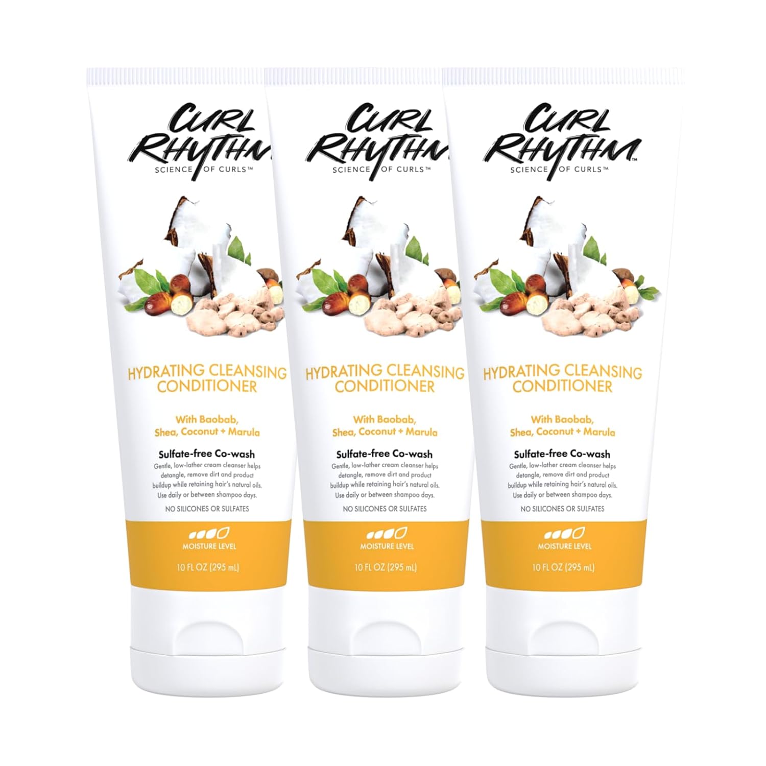 Hydrating Cleanser Conditioner - Co-wash with Shea, Marula, and Coconut - Curly Hair Conditioner - Removes Dirt and Buildup - 3 pc