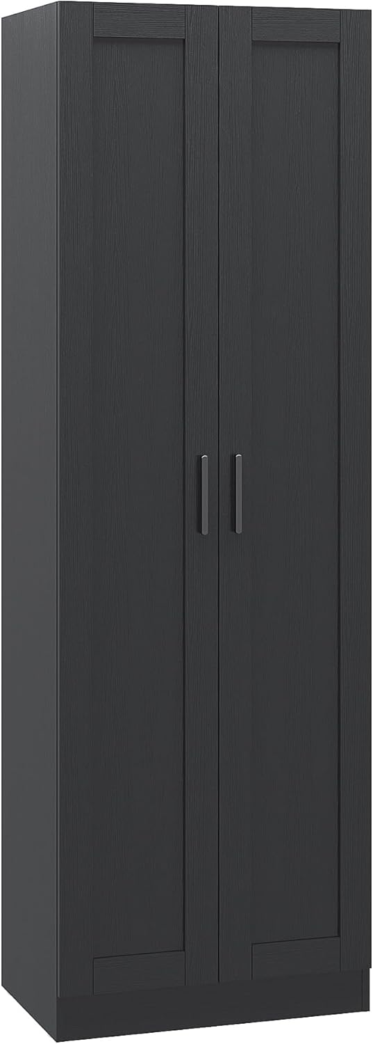 Panana Wooden Storage Cabinet, 2 Doors Sideboard Organizer Unit Tall Kitchen Cupboard with Adjustable Shelves for Living Room, Bedroom, Kitchen and Hallway (Black)