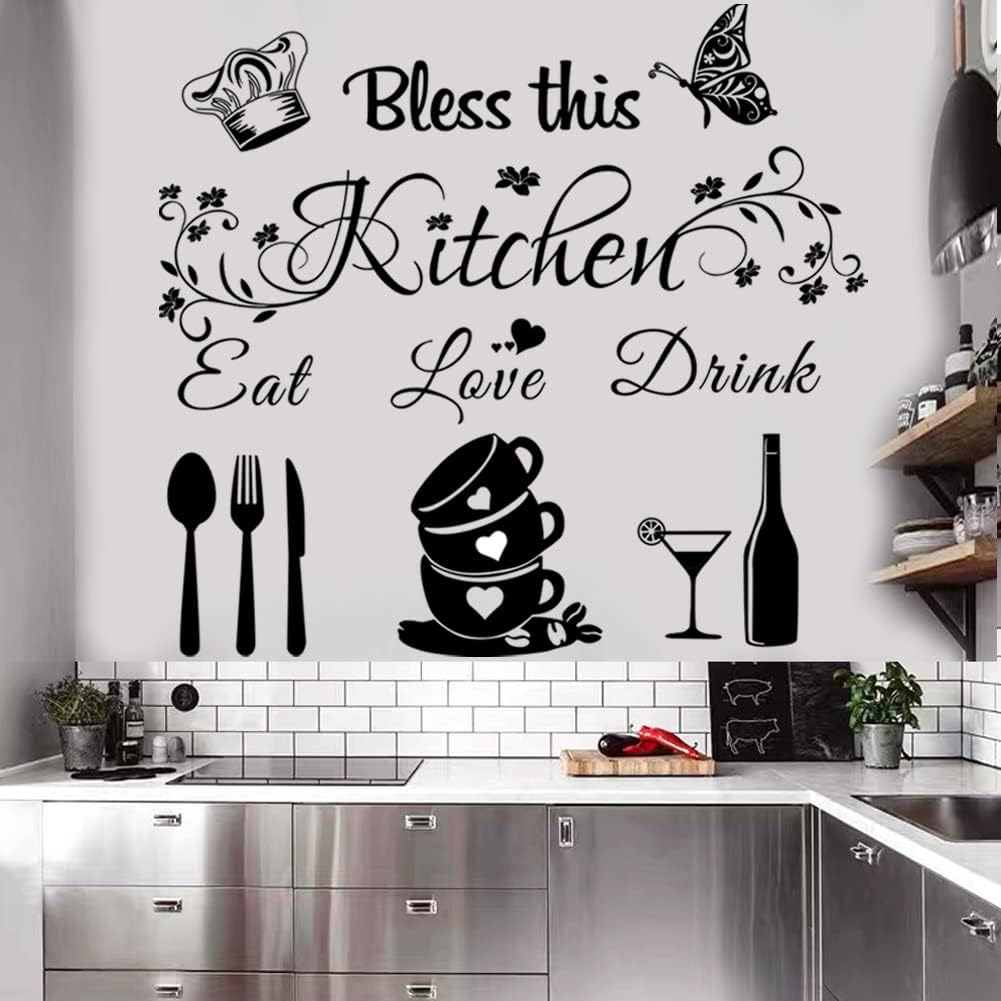 Kitchen Quote Wall Stickers Kitchen Wall Decor Kitchen Wall Decals Dining Room Wall Quotes Bless this Kitchen Vinyl DIY Art Peel and Stick Wall Art Kitchen Wall Decor for Home Office School Coffee Shop