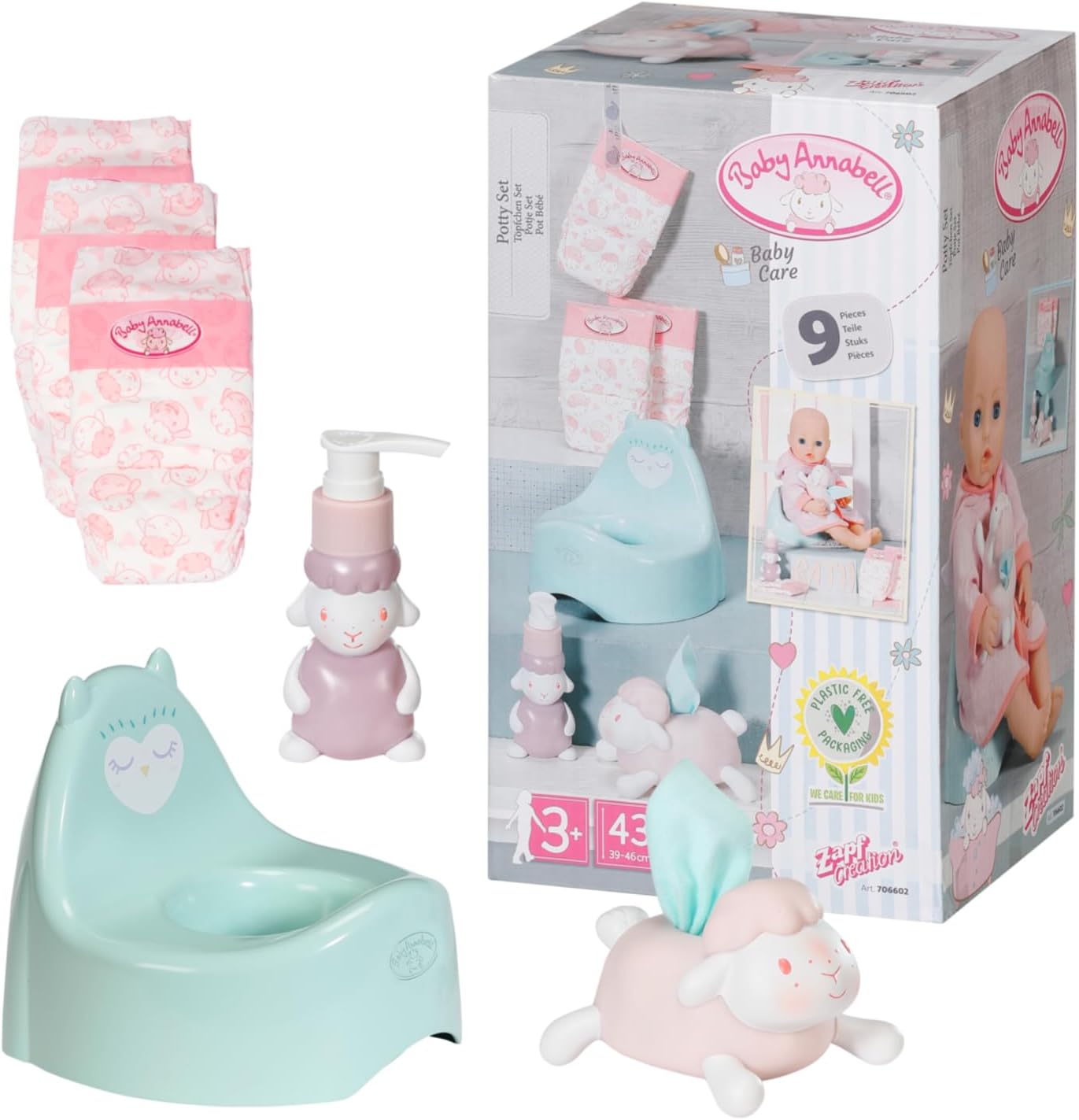 Baby Annabell Potty Set - To Fit Dolls up to 43cm - Includes Potty, Three Nappies, Tissue Dispenser and Pretend Soap Pump - Suitable for children aged 3+ years - 706602