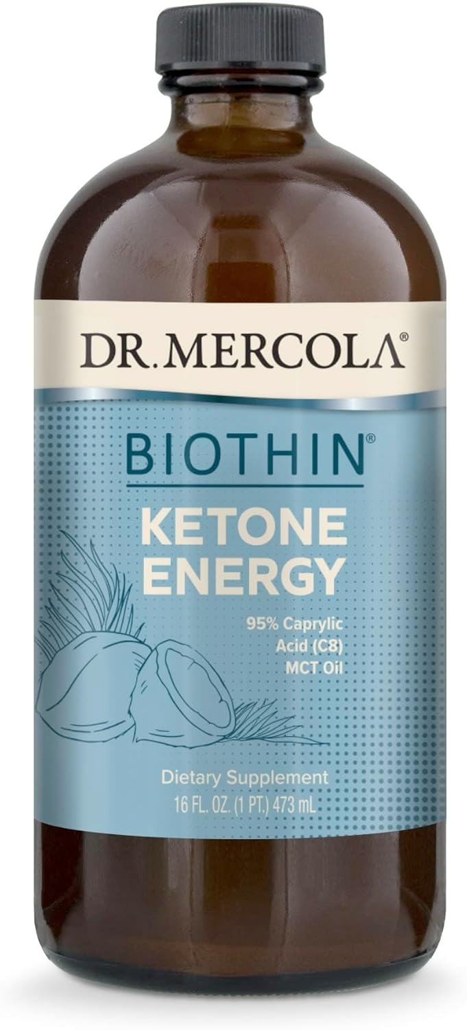 Dr. Mercola Biothin Ketone Energy MCT Oil - Supports Energy & Ketone Production - C8 & C10 Medium-Chain Triglycerides - Non-GMO, Gluten-Free & Soy-Free - 31 Servings (16 Fl Oz)