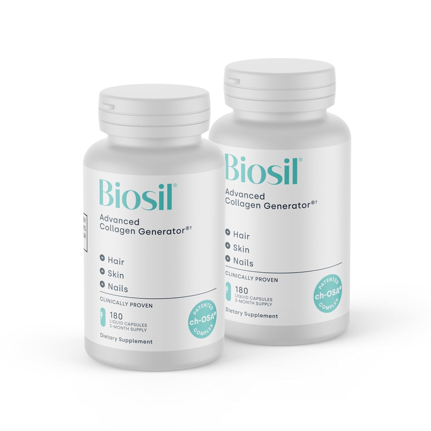 Biosil Collagen Booster Supplement - 180 Liquid Capsules, Pack of 2 - Patented ch-OSA Activator for Skin, Hair, Nails & Joints - Supports Natural Production - 180-Day Supply