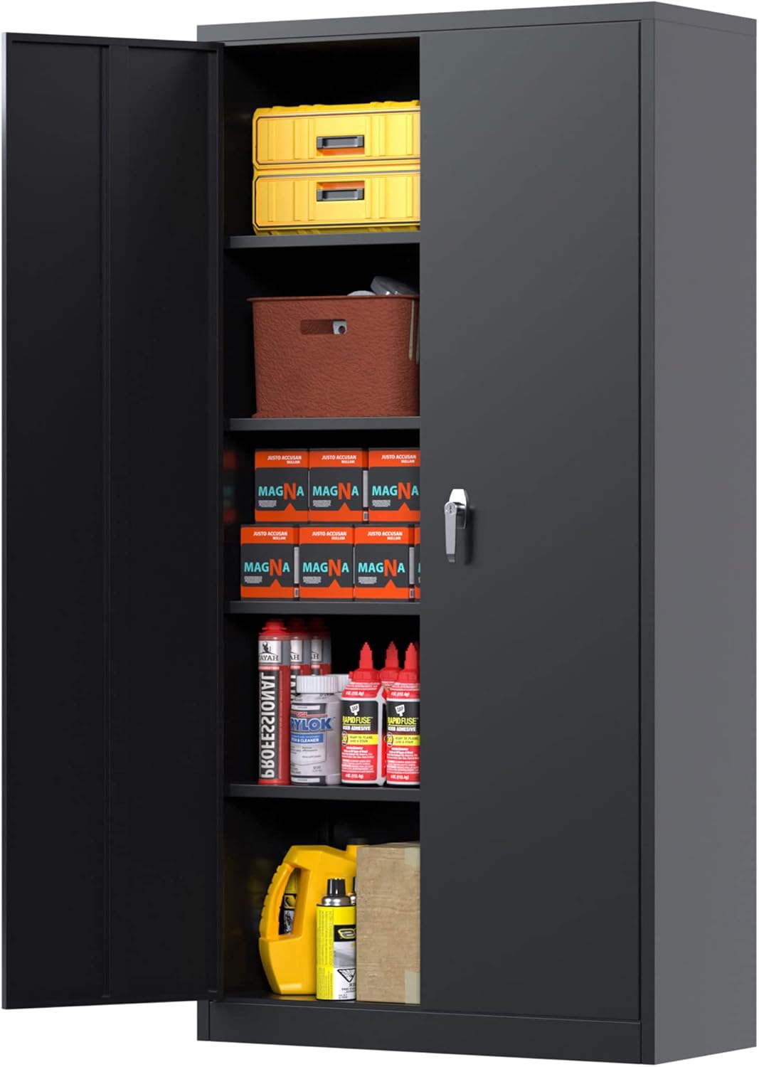 Aobabo Locking Metal Cabinet, Adjustable Shelves, Utility & Garage Storage, 72”, Black