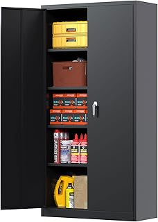 Aobabo Locking Metal Cabinet, Adjustable Shelves, Utility & Garage Storage, 72”, Black