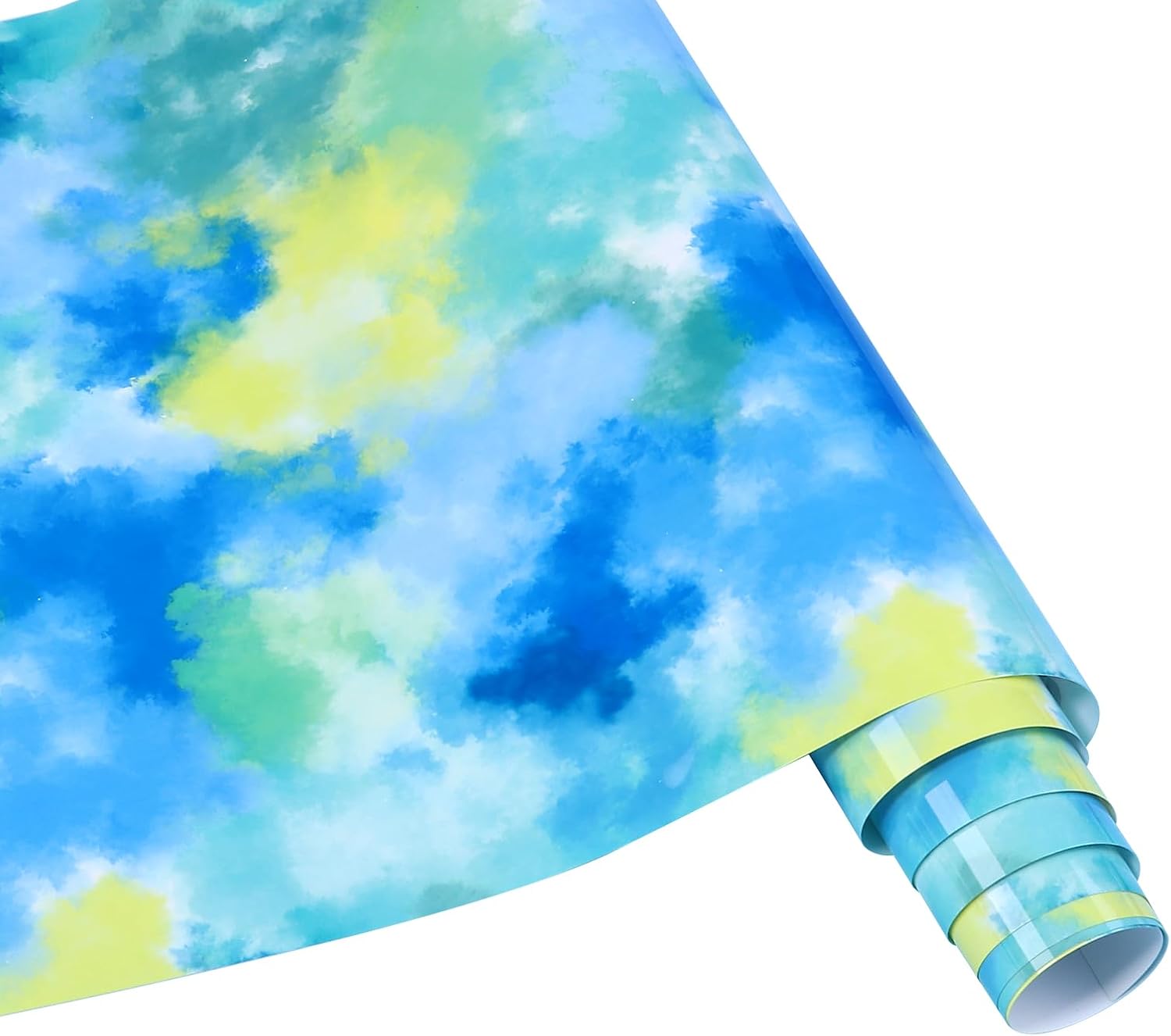 Blue Tie Dye HTV Vinyl Roll- 12'' x 8 ft Watercolor Patterned HTV Blue Heat Transfer Vinyl for T-Shirts DIY Iron on Vinyl
