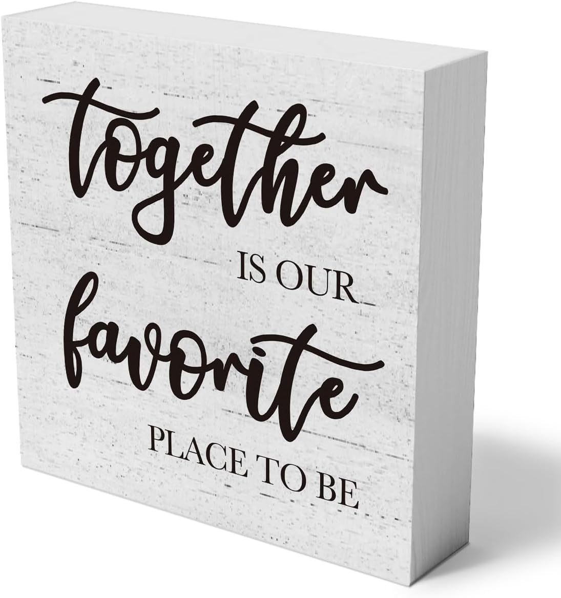 Together Is Our Favorite Place to Be Wooden Box Sign Decorative Inspirational Love Quote Wood Box Sign Home Decor Rustic Square Decor Sign for Shelf 5 x 5 Inches