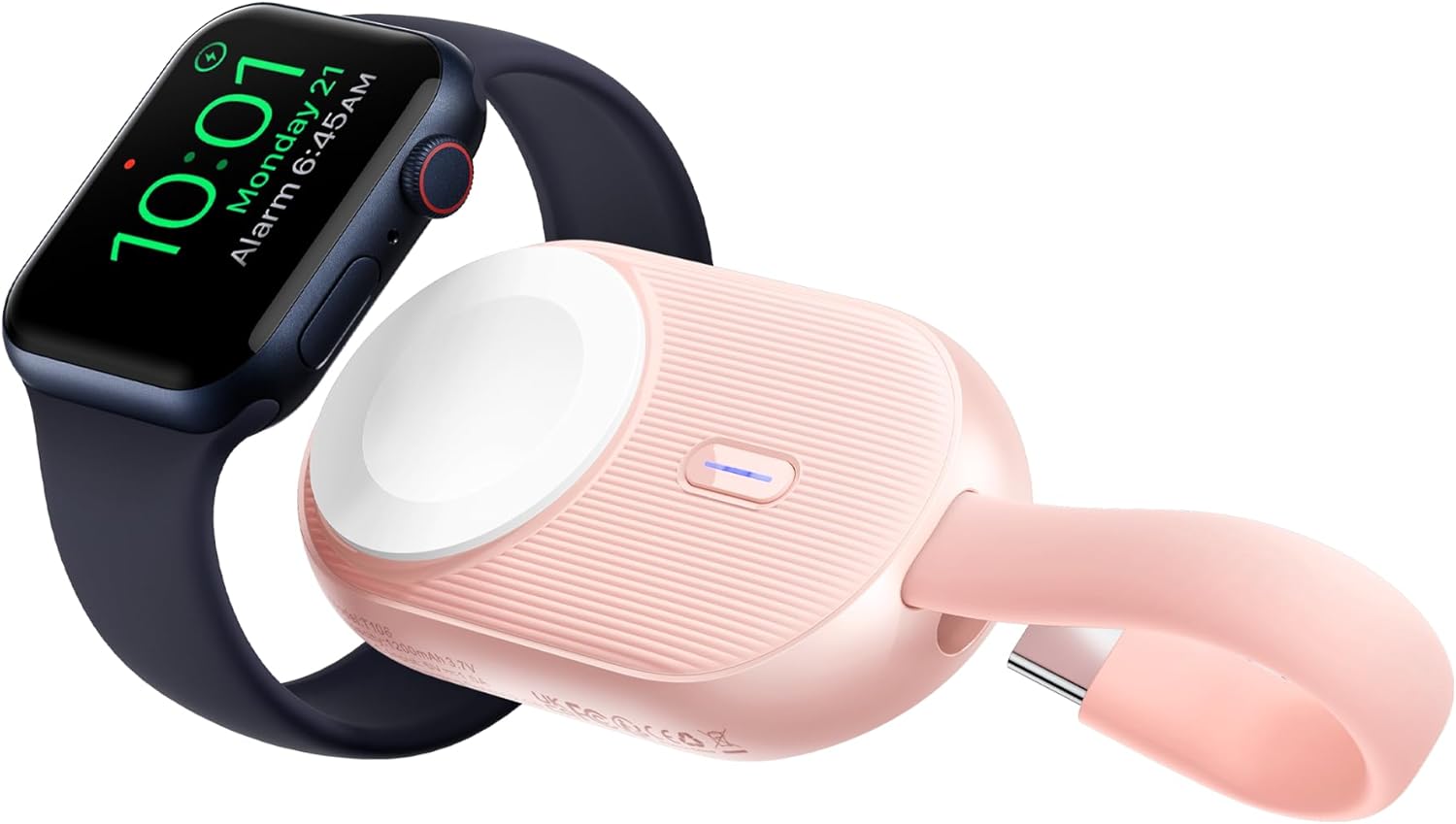 VRURC Portable Charger for Apple Watch - 1200mAh Magnetic Keychain Wireless Power Bank for iWatch Series 8/UItra/7/6/SE/5/4/3 - Pink