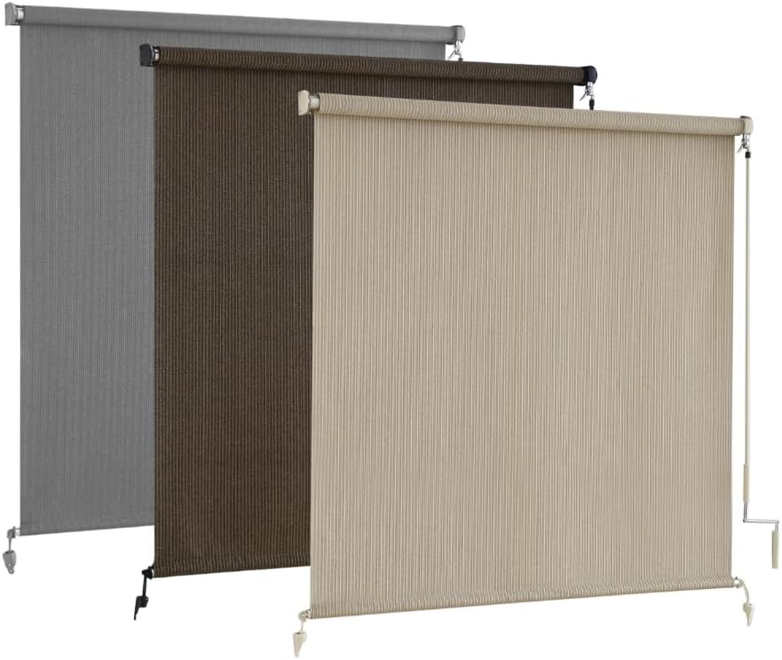 AOSKY Outdoor Roller Shades，Cordless Patio Shades Roll Up Outdoor Blinds，Roller Blinds Cloth for Porch Pergola Balcony Backyard Windows，96" W x 96" H，Sesame