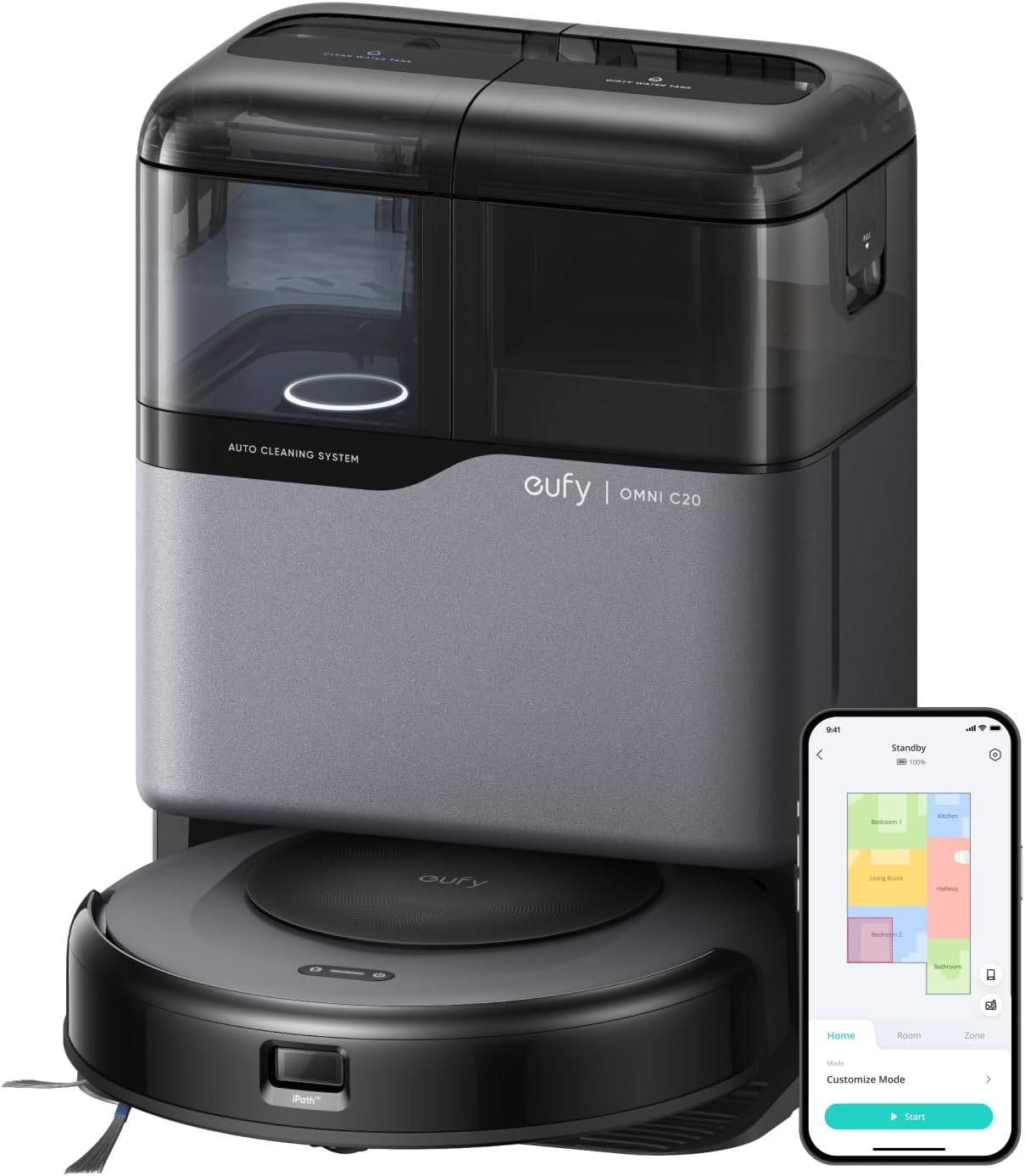 eufy Omni C20, Robot Vacuum Cleaner with Mop, All-in-One Station,7,000 Pa Powerful Suction, Ultra-Slim, Auto Emptying, Mop Washing and Drying for Hands-Free Cleaning, Mop Lifting and Carpet Detection