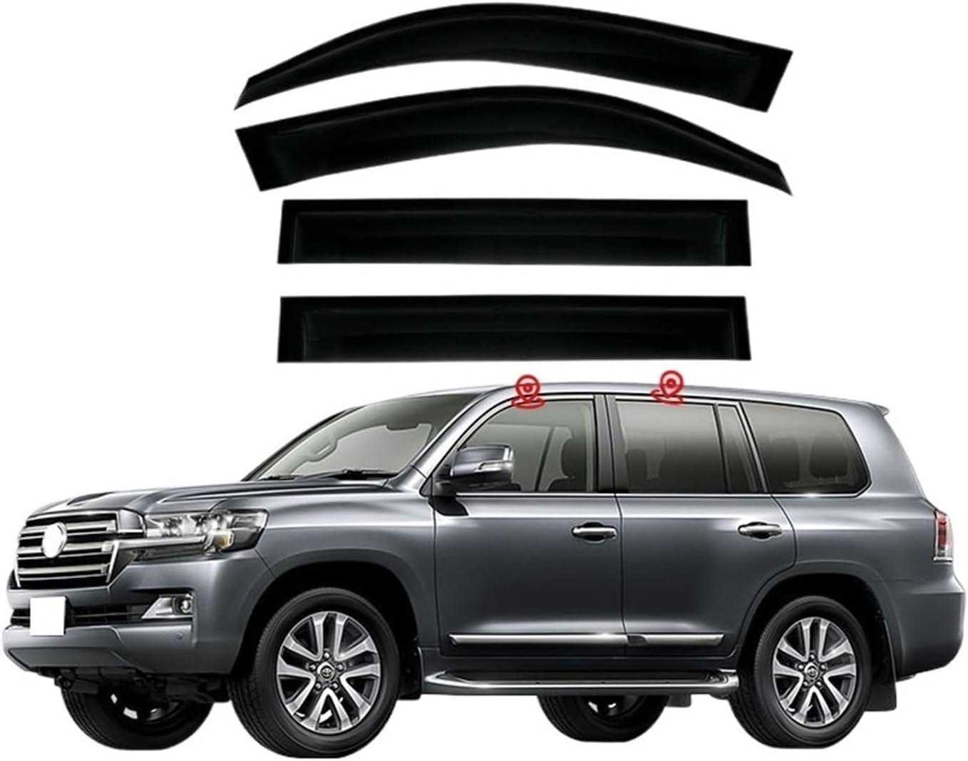 Compatible with Toyota Land Cruiser LC200 MK9 J200 2008-2020 Window Visor Rain Shine Side Window Deflector Shades Visor Ventvisor Strip(Plexiglas Black)