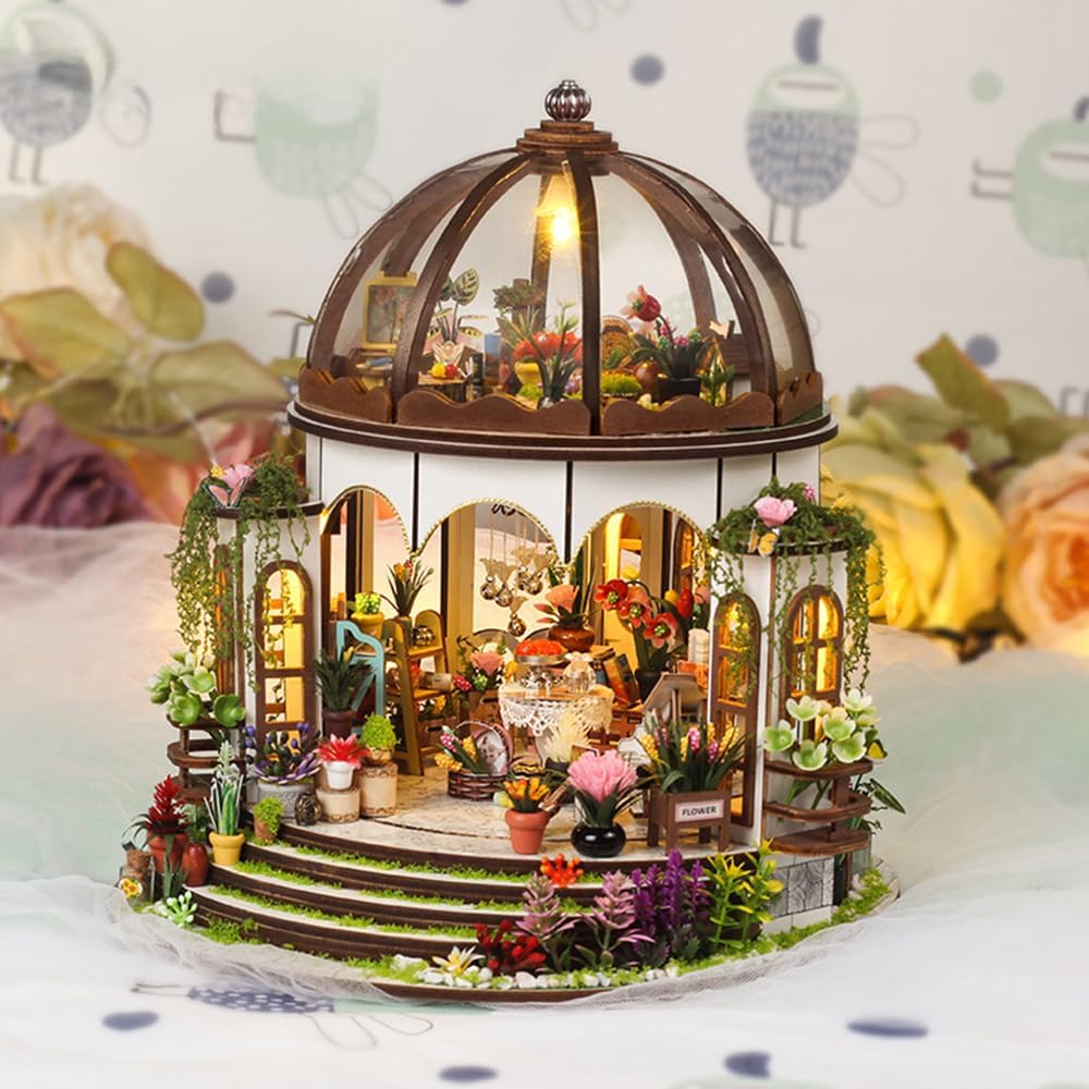 BEOSIOR DIY Miniature House Kit,Garden House with Furniture & LED,DIY Dollhouse Miniature Kit for Adults Teen,Mini House Building kit,3D Wooden Craft Mini Model Kit,Birthday Gifts Home Decor