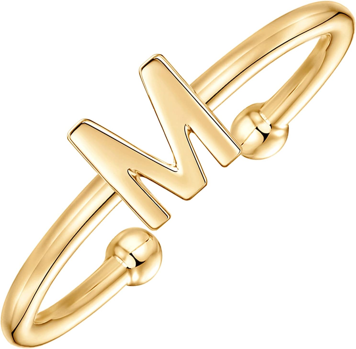 PAVOI 14K Gold Plated Initial Letter Adjustable Ring for Women - Thin Initial Band - Dainty Fashion Jewelry Gifts
