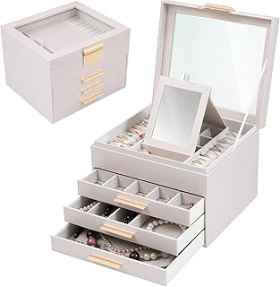 Jewelry Box with Glass Lids,4 Layer Large Jewelry Boxes for Women, Jewelry Holder Organizer for Necklace, Bracelet, Earrings,Storage Gifts for Women (4 layer Champagne)