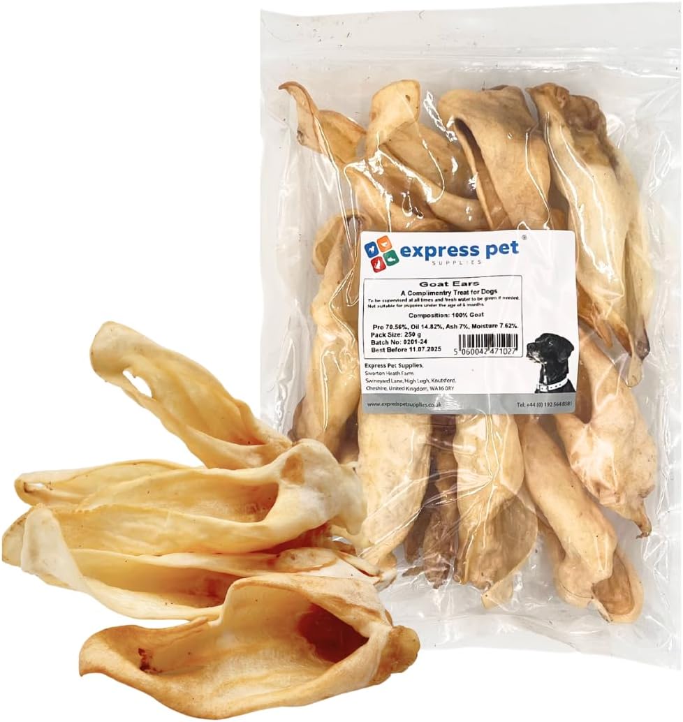 Express Pet Supplies 250g Goat Ears Natural Hypoallergenic Dog Treat Chew Low Fat/Odour