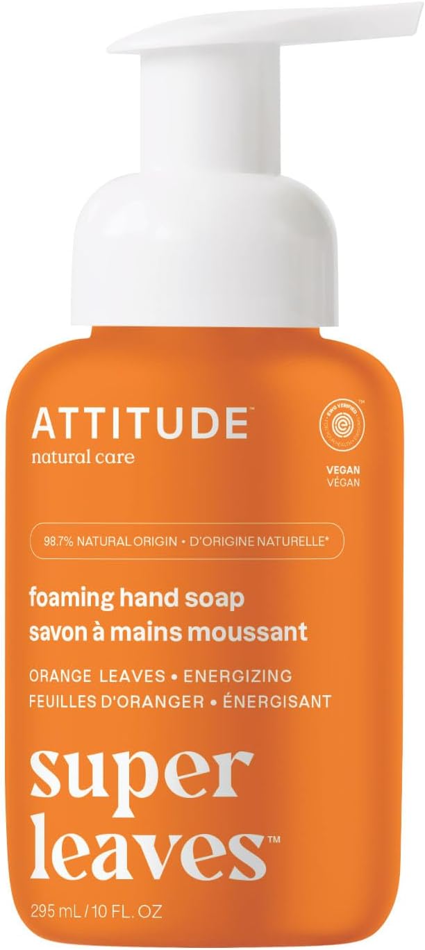 ATTITUDE Foaming Hand Soap, EWG Verified, Dermatologically Tested, Plant and Mineral-Based, Vegan Personal Care Products, Orange Leaves, 295 mL