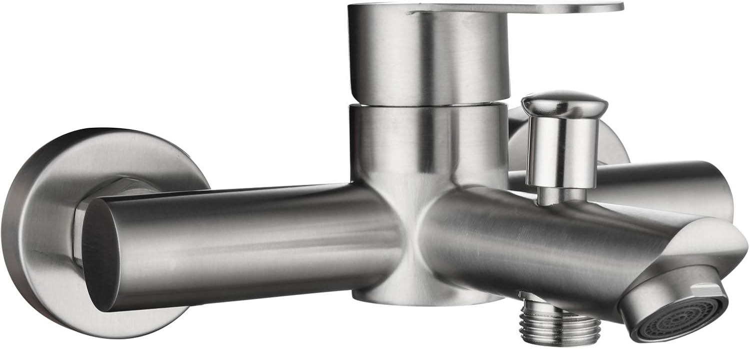 Tecmolog Stainless Steel Bathroom Shower Tub Faucet Wall-Mounted, Brushed Nickel, SNA516