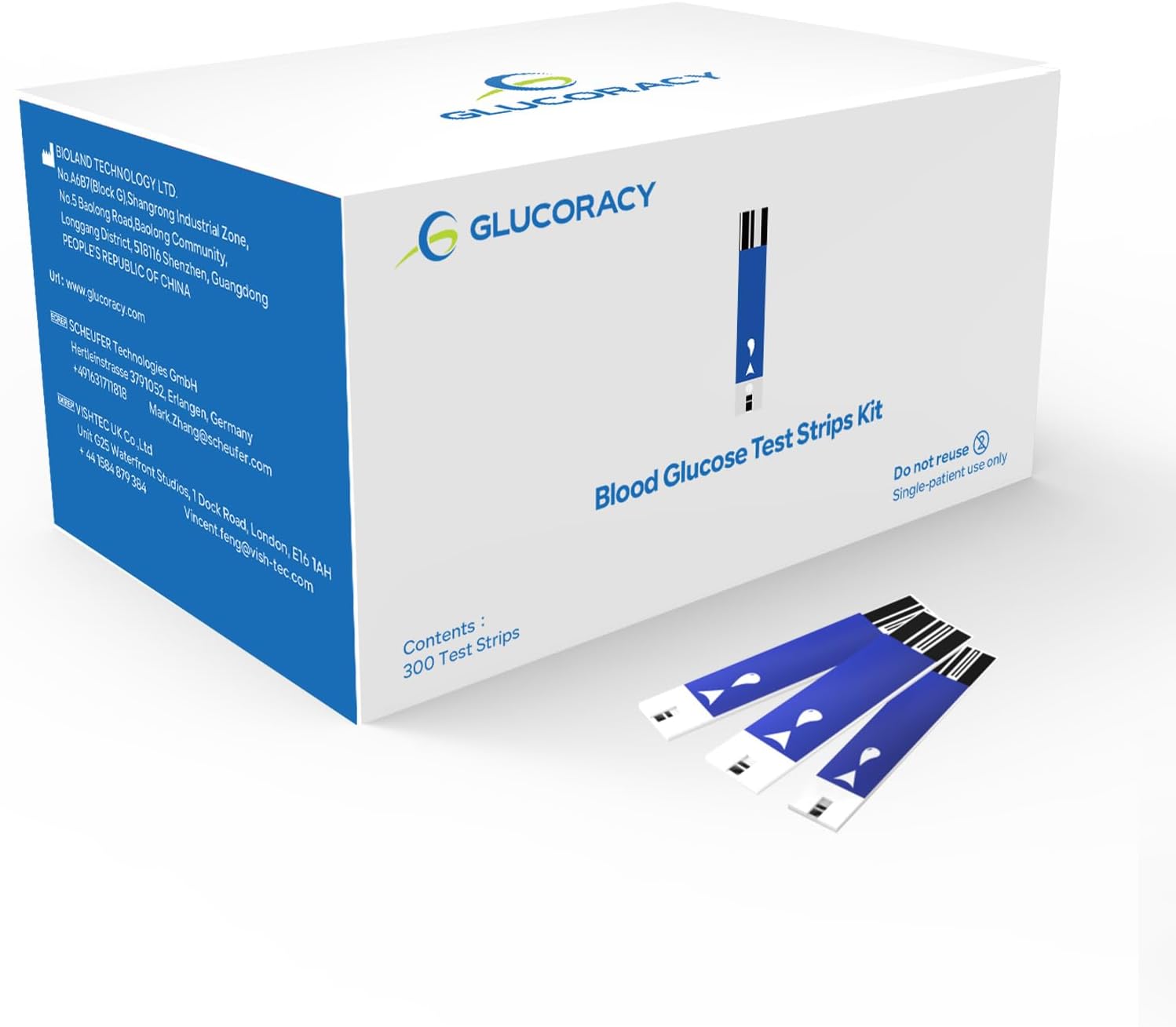 300 Counts Blood Glucose Test Strips, Only Works with Glucoracy G-425-2/G-425 Blood Sugar Monitor, Self Diabetes Blood Glucose Home Monitoring, 6 Vials 50 Pieces Per Vial