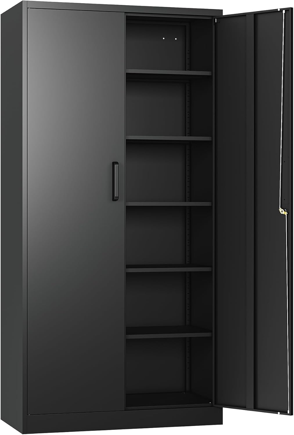 SISESOL Metal Storage Cabinet with 2 Doors and 6 Shelves,Black Metal Cabinet with Lock,71" Lockable Garage Storage Cabinet,Locking Storage Cabinet,Steel Cabinet for Home,Office,Garage,Shop,School