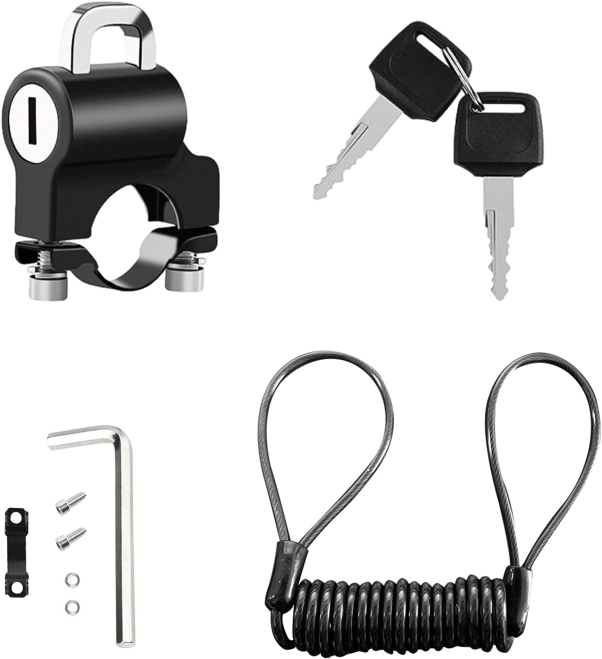 Augeny Motorcycle Helmet Lock Anti-Theft, Metal Tamper-Proof Portable Helmet Safety Lock with 2 Keys, 22-26mm Universal Helmet Accessories for Motorbike Scooter Street Bike (Lock & Black Rope)