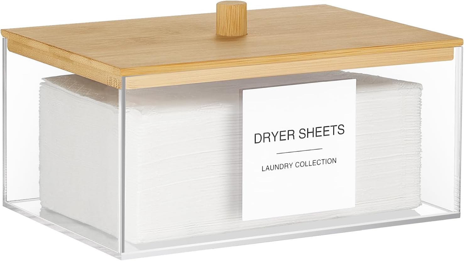 Acrylic Dryer Sheet Holder with Lid, Clear Laundry Sheets Container with 27 Labels, Laundry Pods Storage for Laundry Room Organization