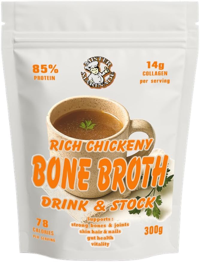 Rich Chickeny Bone Broth Powder, 17g Protein per Serving, 14g Collagen, Bone Broth Nutrition that Doesn't Cost The Earth, Instant Super Tasty Savoury Drink & Stock, 100% Natural, 15 Servings, 300g