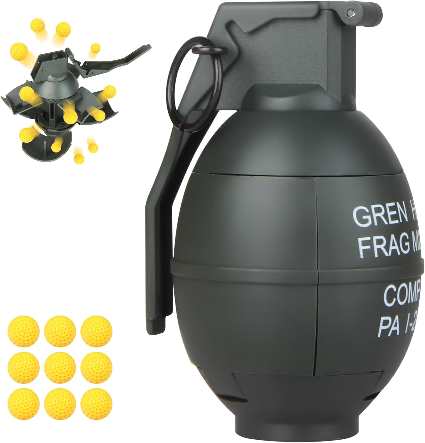 Toy-Hand Grenade for CS Battle Game,with 9 Foam Ammo Green Tactical CS-Grenade Fun Impact,Pull Ring Grenade Halloween Toy Outdoor Sport for Age 14 Years Old and up and Adults