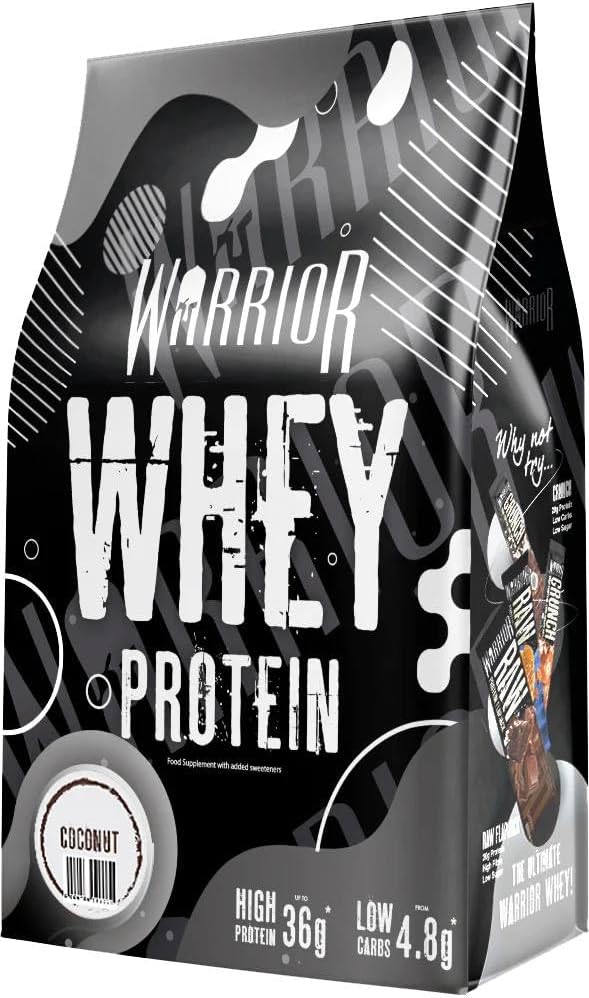 Warrior Whey Protein Powder – Up to 36g* of Protein Per Shake – Low Sugar, and Low Carbs – GMP Certified (Coconut, 1kg)