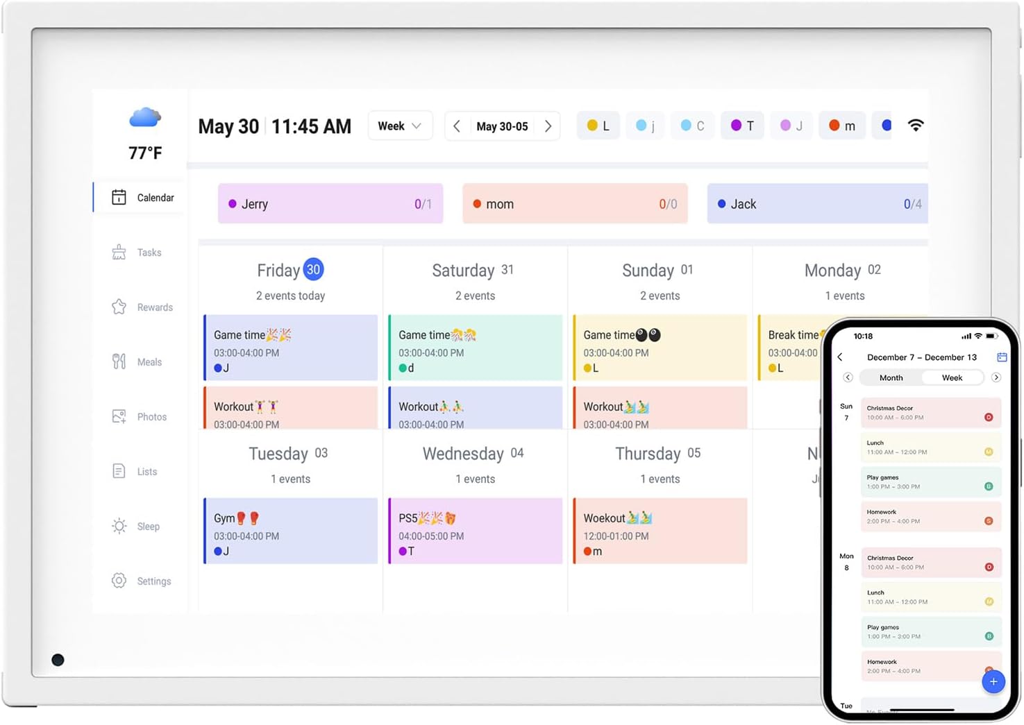 10.1 Inch Smart Digital Calendar Planner & Chore Chart, IPS HD Touchscreen Interactive Display, Smart Family Planner, Digital Picture Frame for Seamless Scheduling - Share Photos/Videos via App