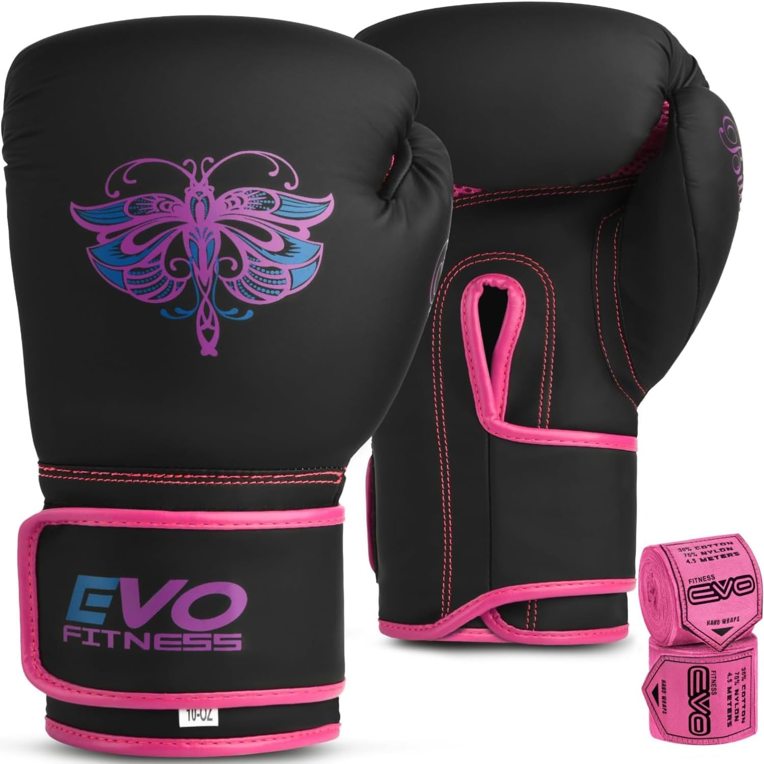 EVO Fitness Ladies Matte Pink Boxing Gloves Punch Bag Women MMA Muay Thai Martial Arts Kick Boxing Girls Sparring Training Fighting Gloves With Hand Wraps