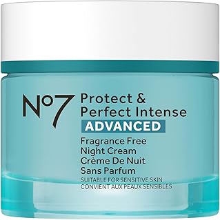 No7 Protect & Perfect Intense Advanced Night Cream Fragrance Free - Vitamin E & Shea Butter Face Cream - Fine Line Reducing Moisturizer with Collagen Peptide Technology (1.69 fl oz)