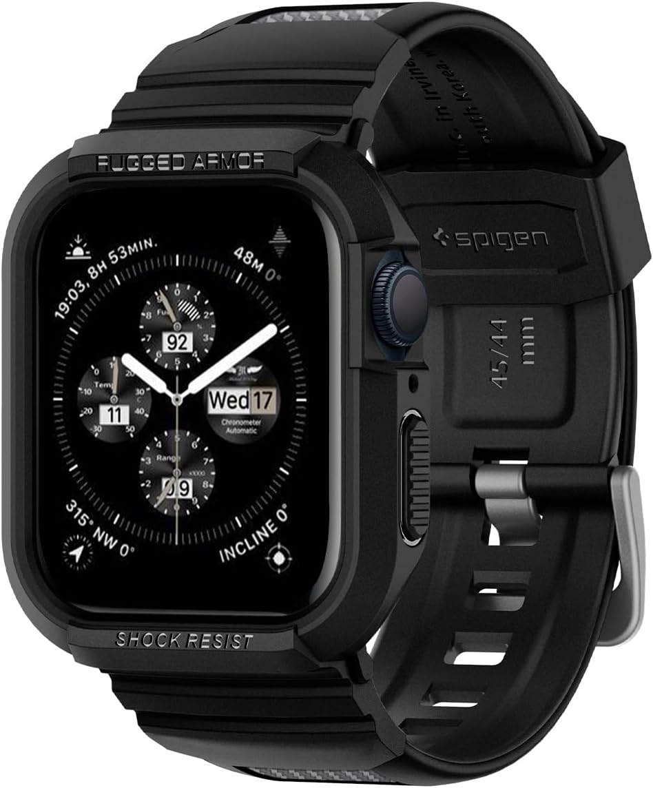 Spigen Rugged Armor Pro Designed for Apple Watch Case with Band Series 9/8/SE2/7/6/SE/5/4 45mm/44mm Protective TPU Cover with Strap